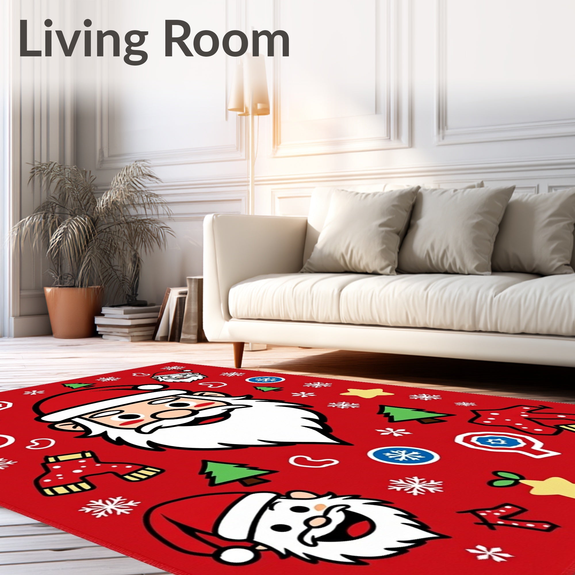 Jolly Santa Christmas Icons Red Rug