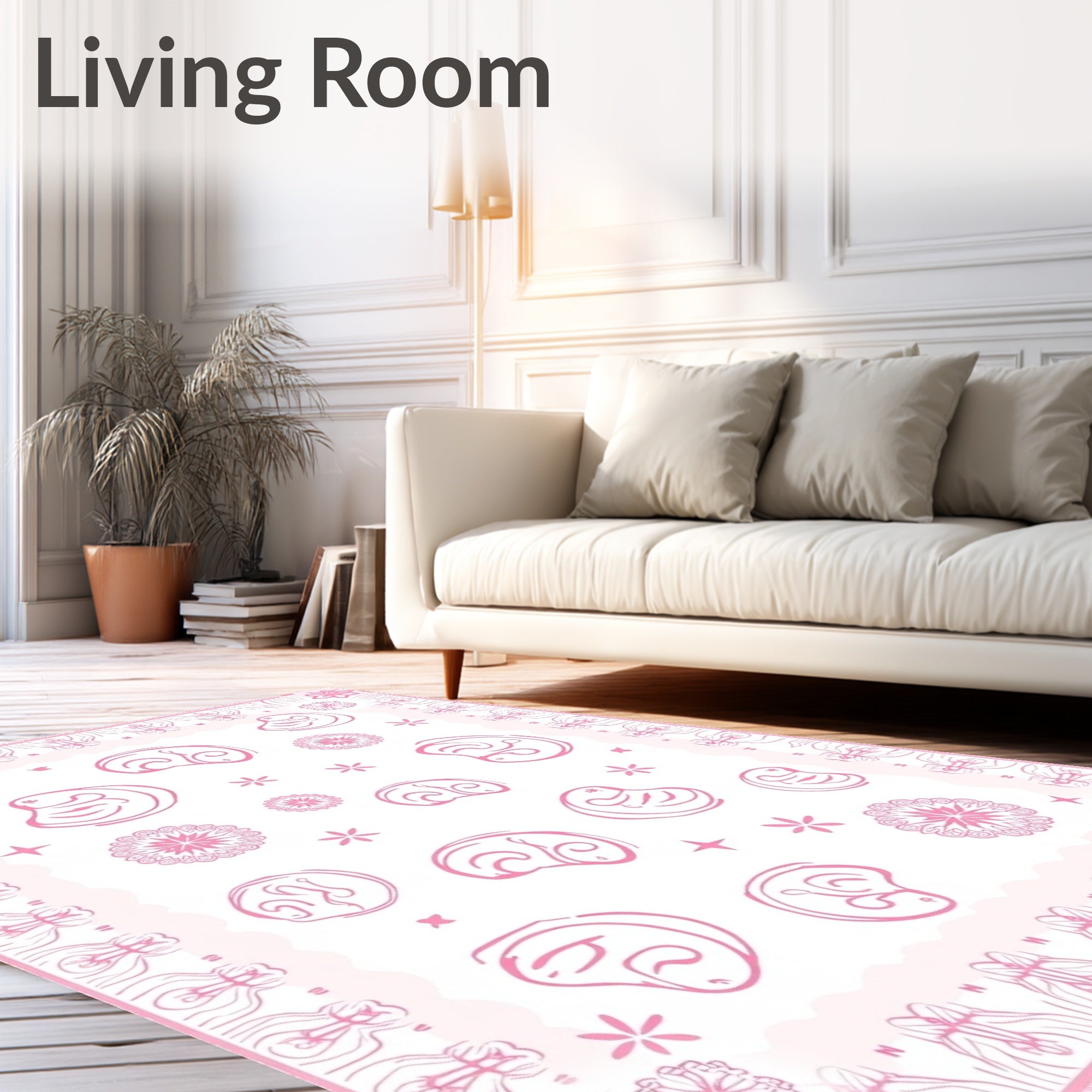 Whimsical Pink Bean Medallion Scatter Rug