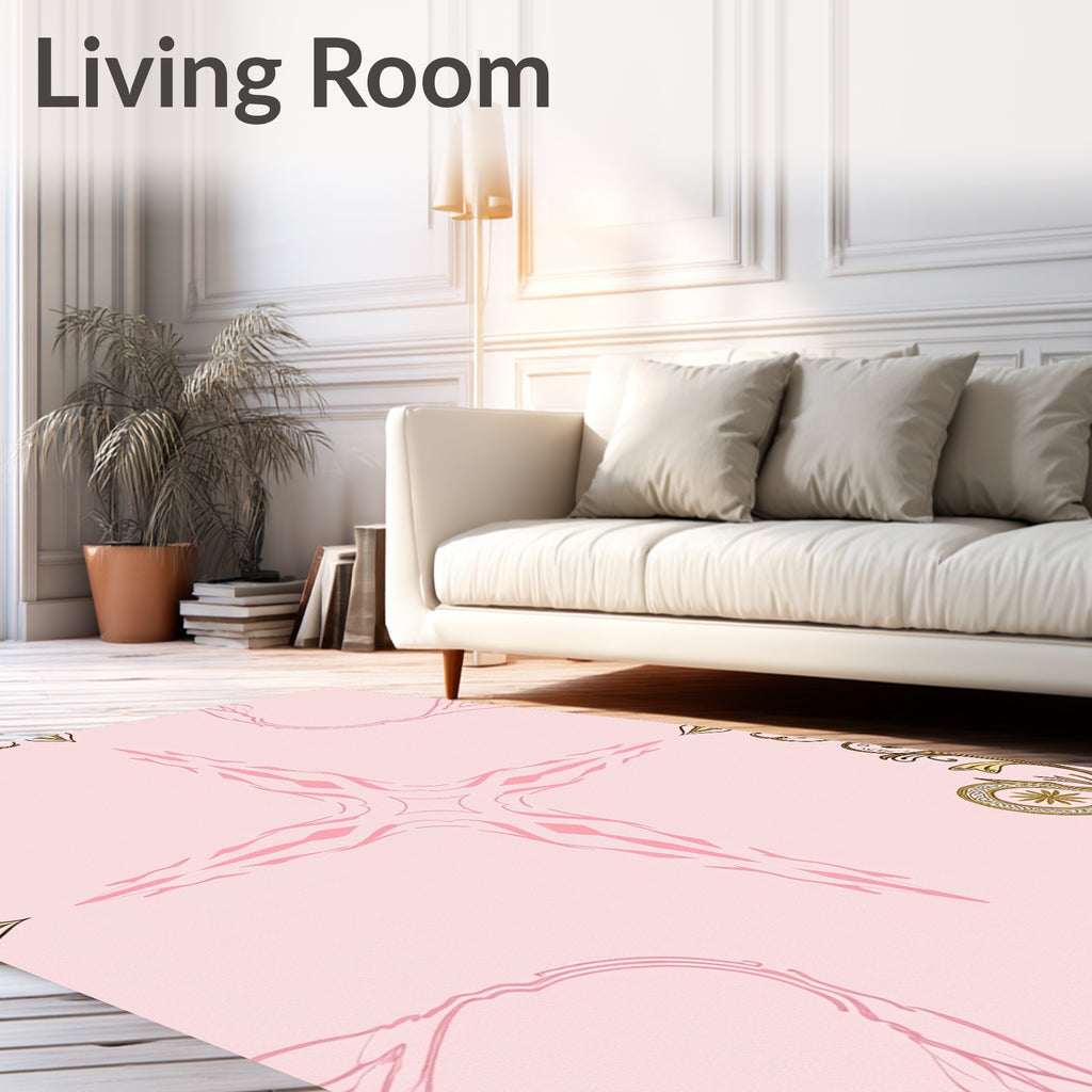 Elegant Pink Gold Floral Medallion Rug