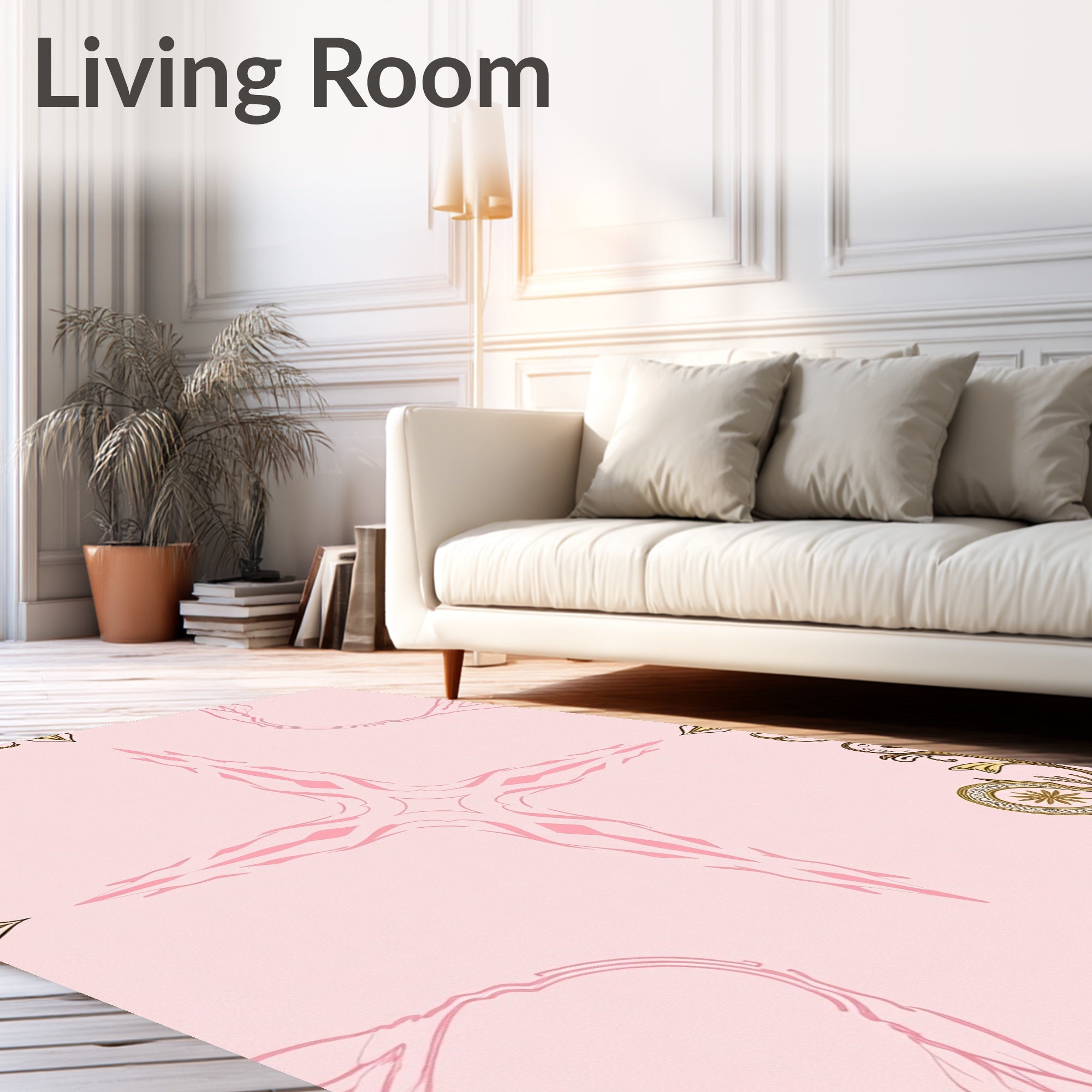 Elegant Pink Gold Floral Medallion Rug