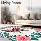 Pink Butterfly Floral Garland Rug