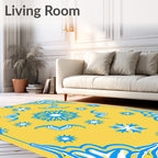 Yellow Blue Abstract Starburst Contemporary Rug