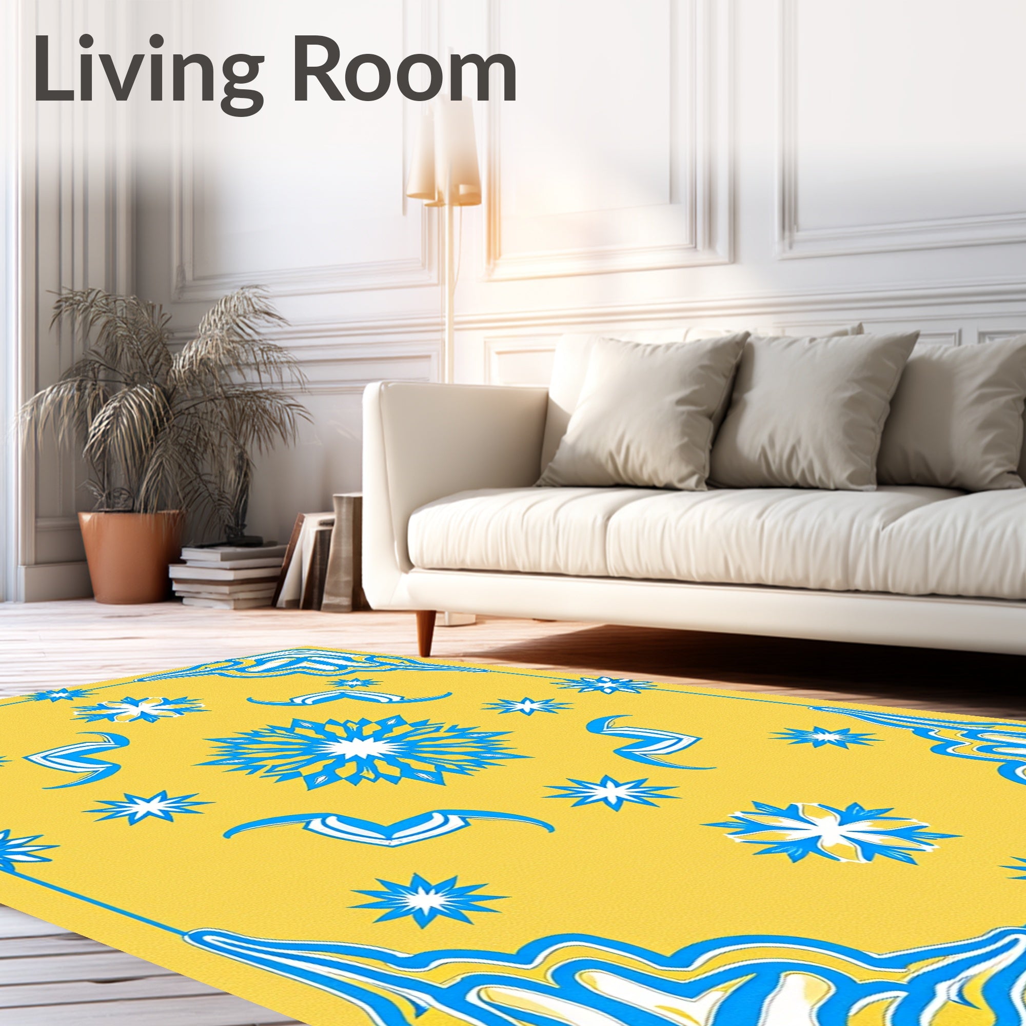 Yellow Blue Abstract Starburst Contemporary Rug