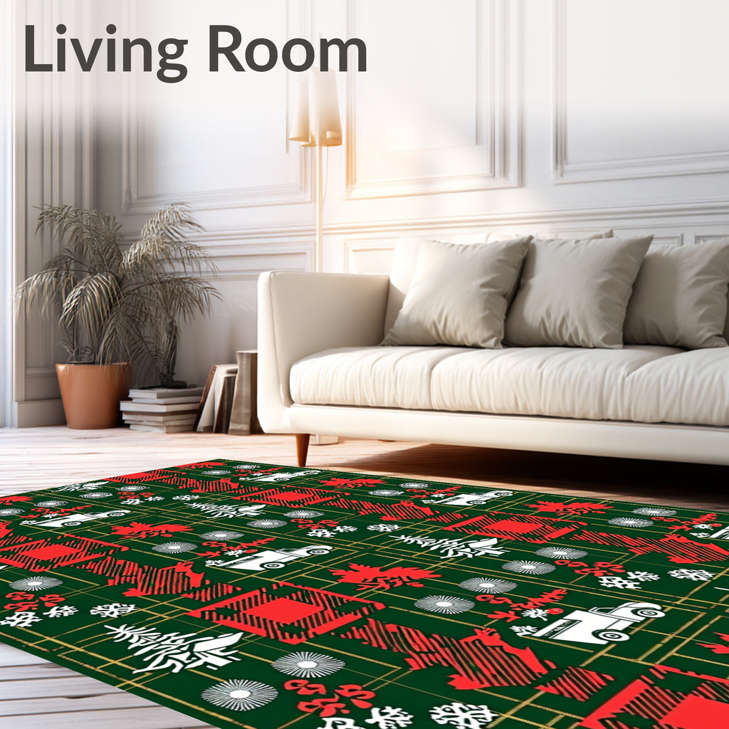 Red Green Plaid Festive Holiday Truck Rug