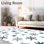 Blue Snowflake Gray Dog Winter Scene Rug