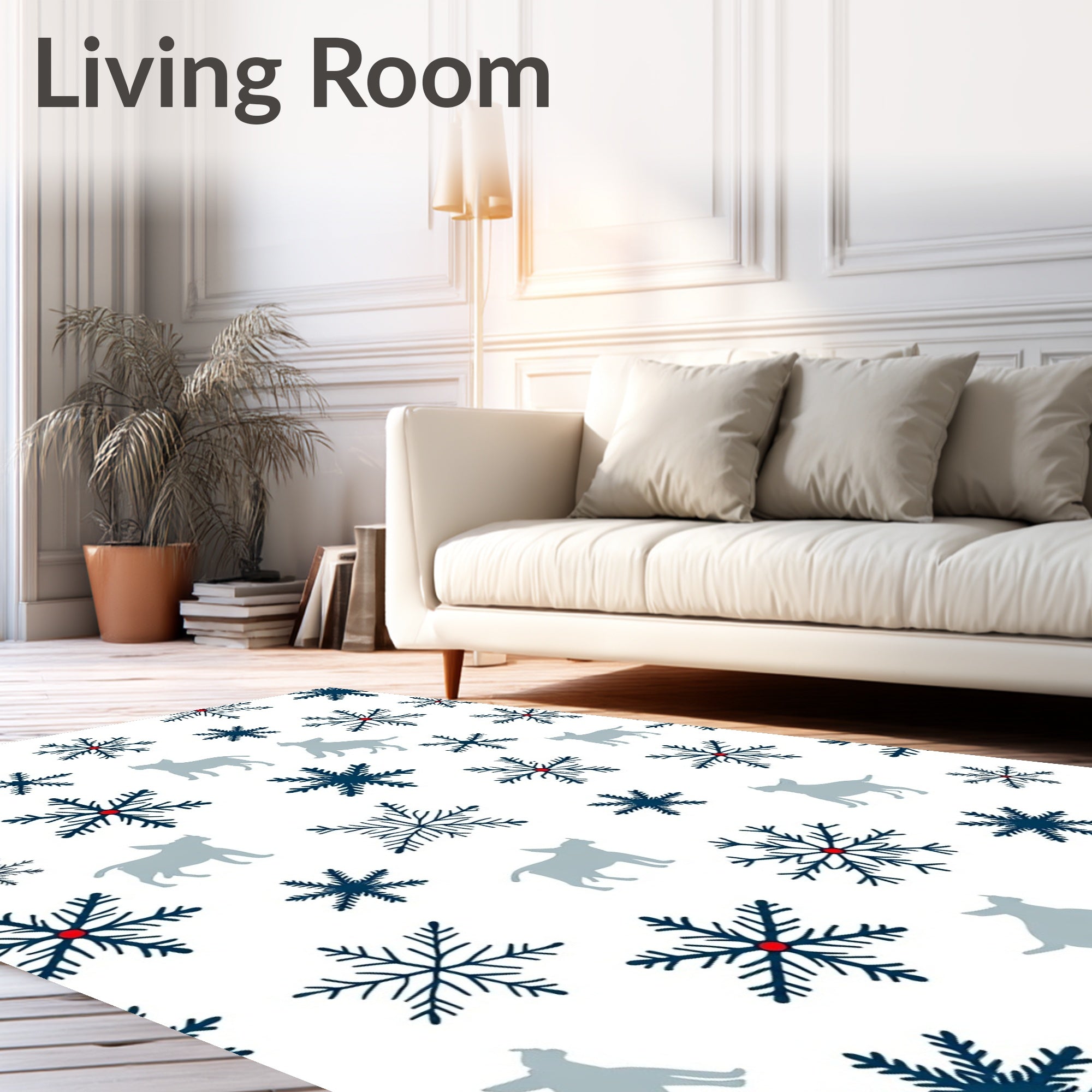 Blue Snowflake Gray Dog Winter Scene Rug
