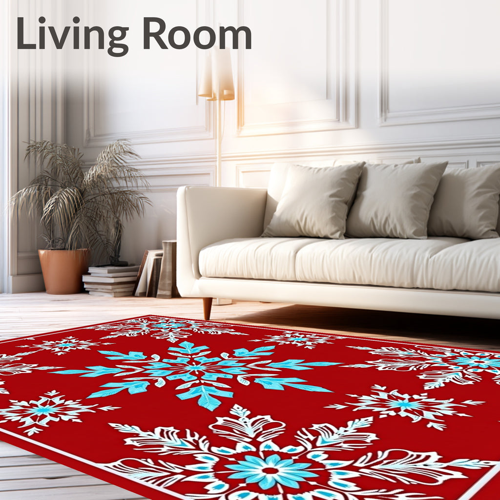 Crimson Snowflake Cluster Medallion Rug