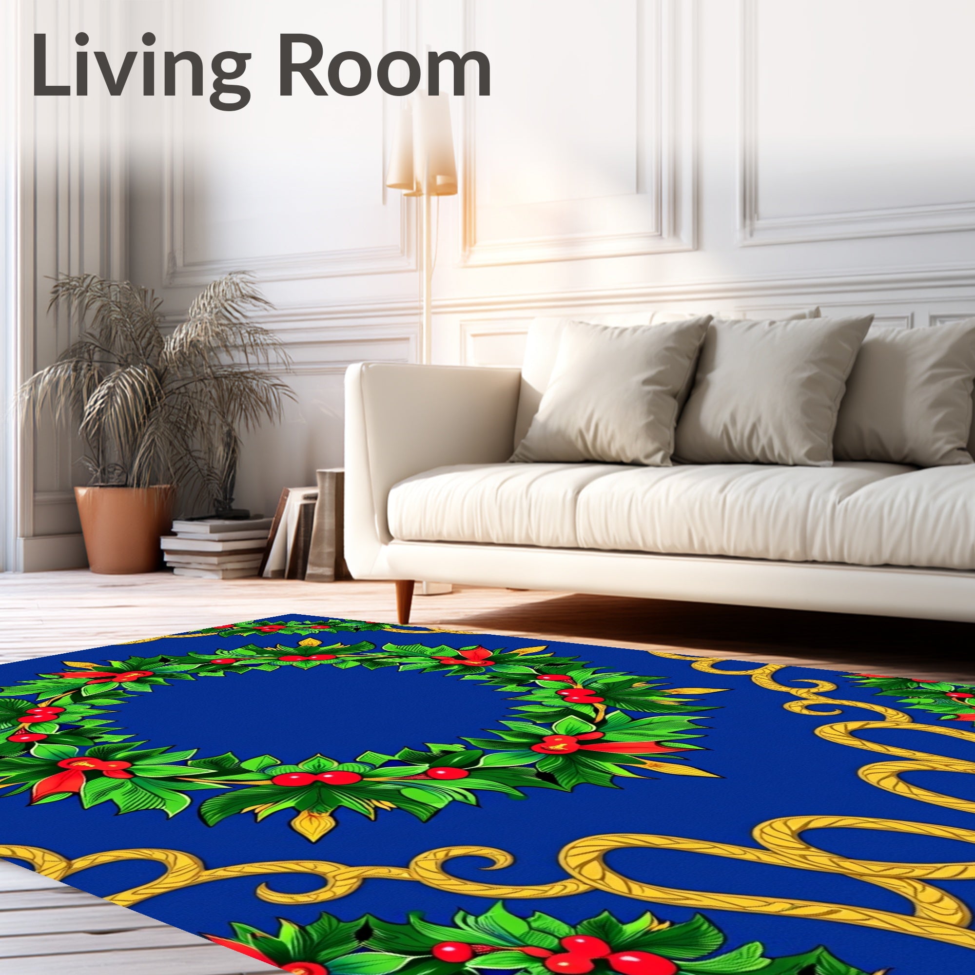 Holiday Wreath Coral Berry Vines Rug