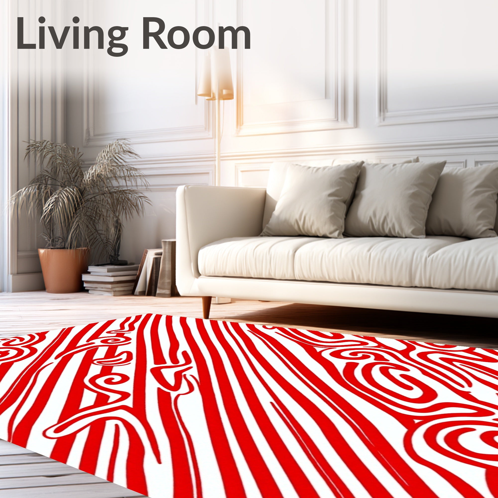 Vibrant Red Swirl Stripe Abstraction Rug