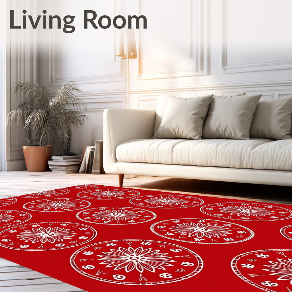 Traditional Red Circular Floral Medallion Rug