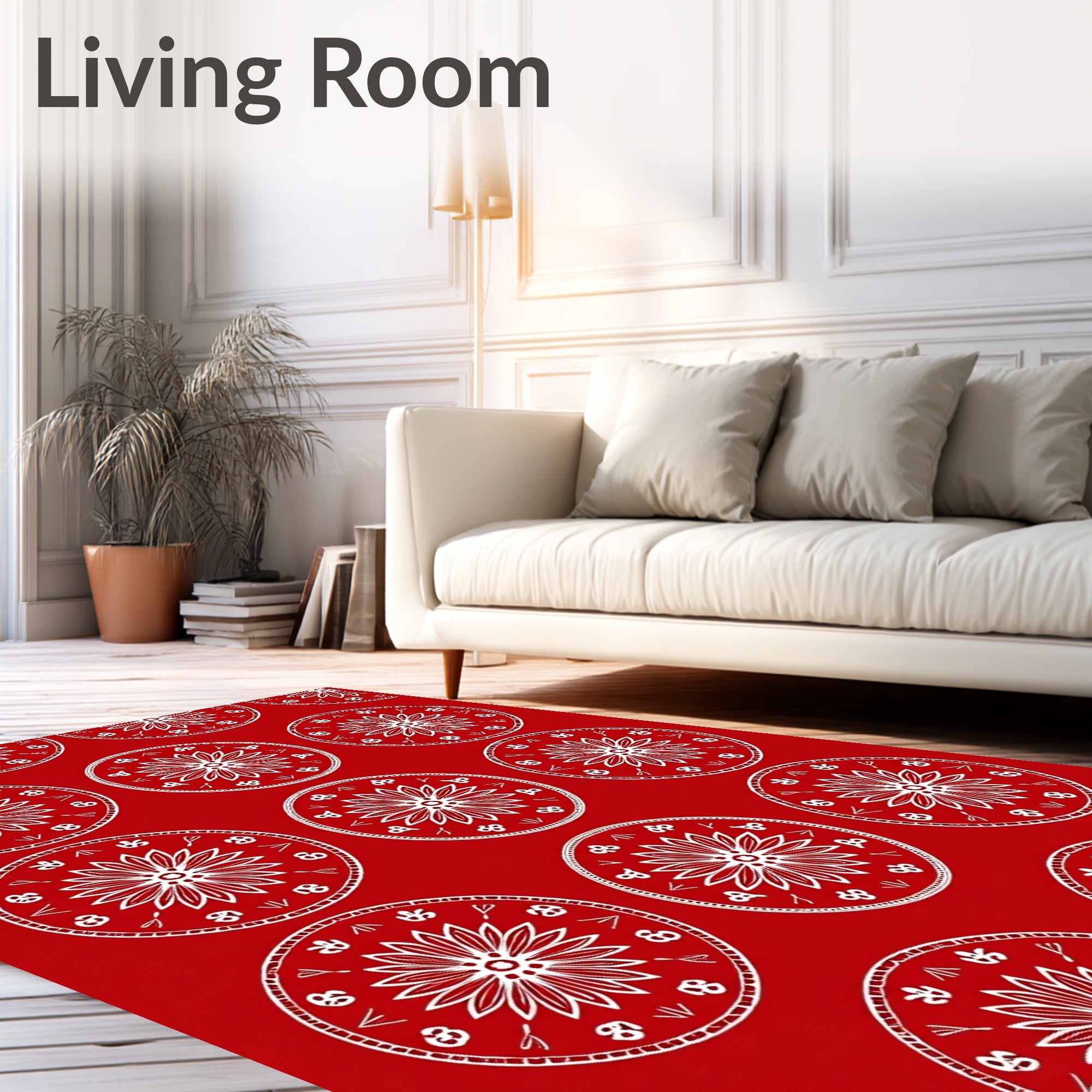 Traditional Red Circular Floral Medallion Rug