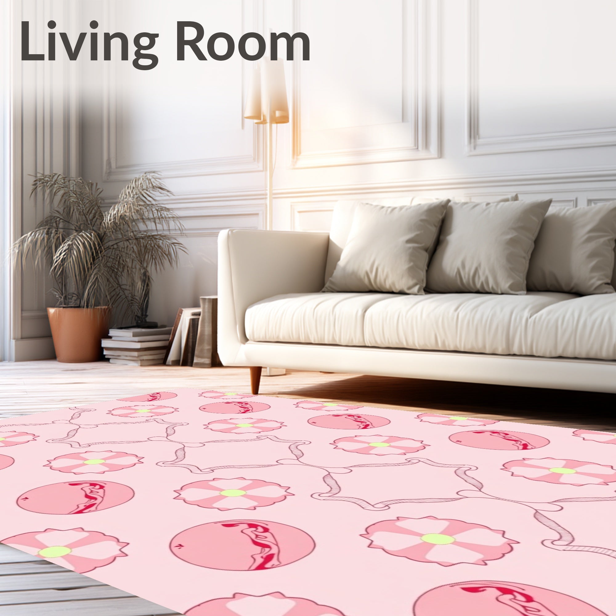 Pink Floral Round Motif Fabric Rug