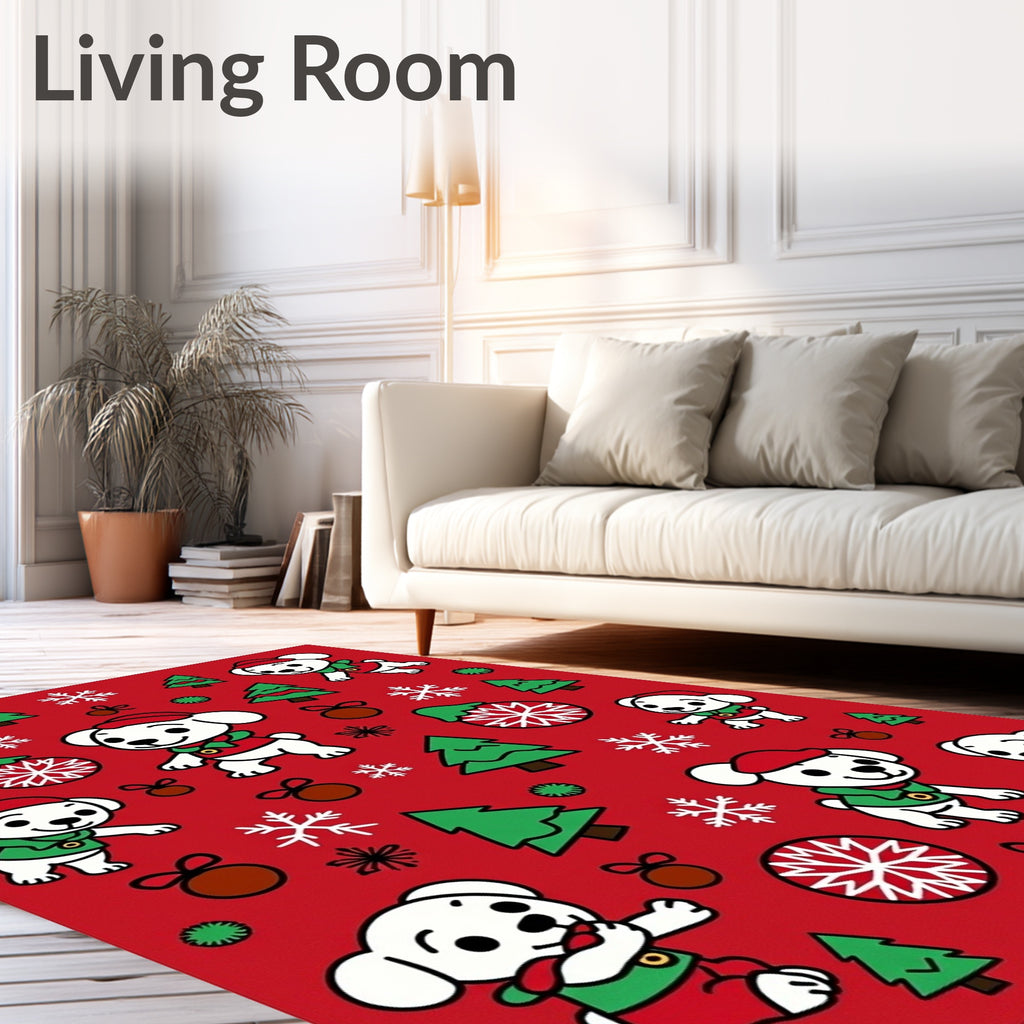 Red Christmas Dog Snowflakes Trees Rug