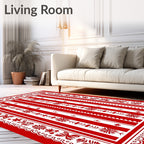 Bold Red Folk Art Floral Stripe Rug