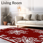 Crimson White Symmetrical Snowflakes Rug