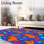 Vivid Orange Cats Abstract Collage Rug