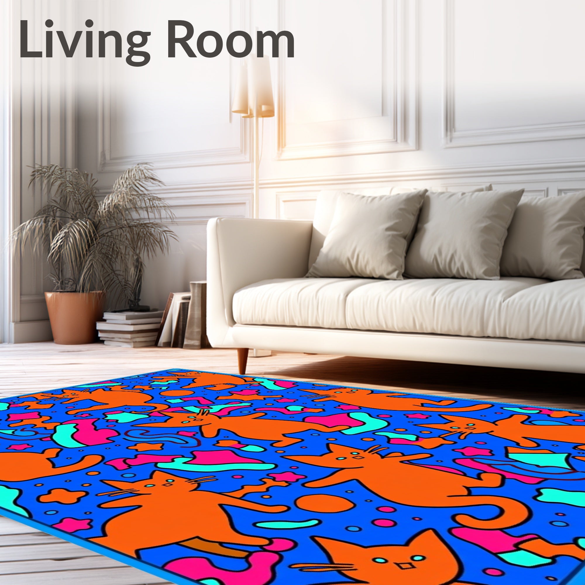 Vivid Orange Cats Abstract Collage Rug