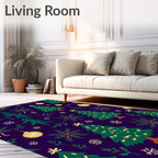 Festive Evergreen Trees Gold Ornaments Rug
