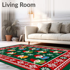 Festive Gnome Snowflakes Green Red Rug
