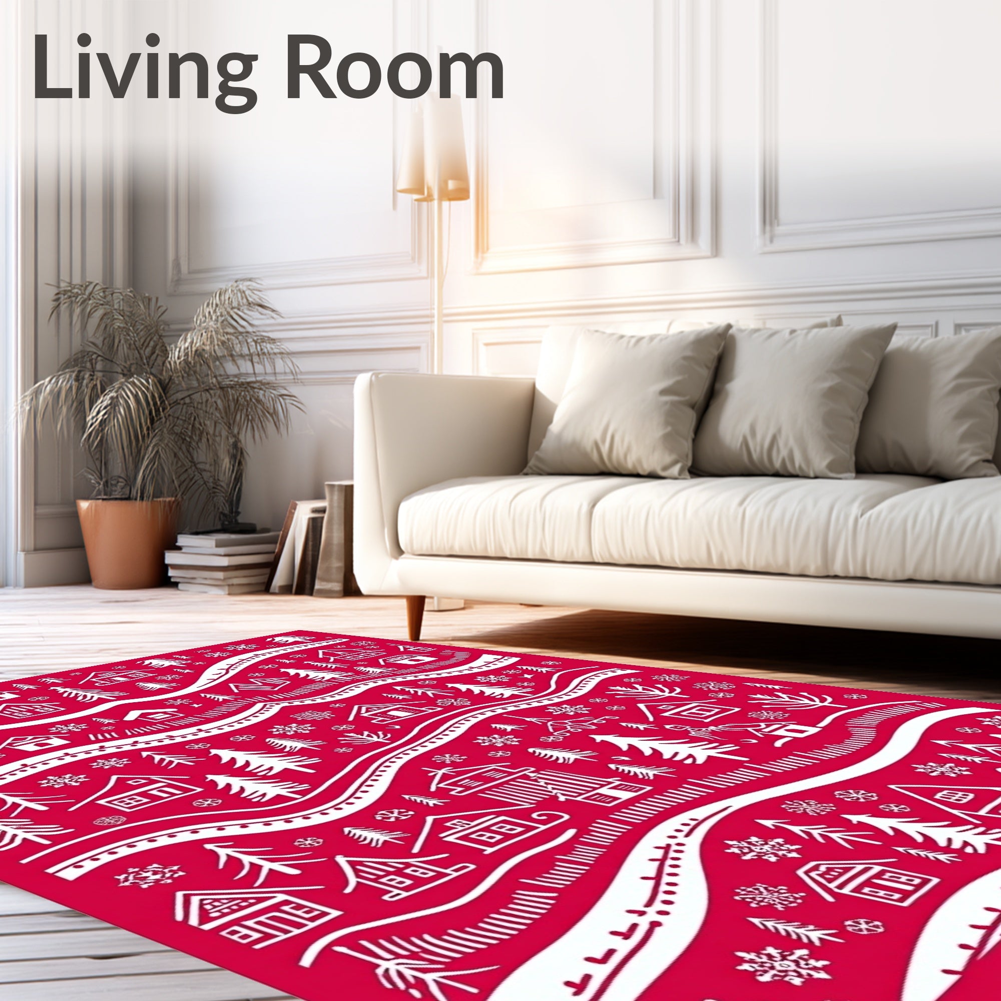 Rustic Red Village Snowy Trees Rug