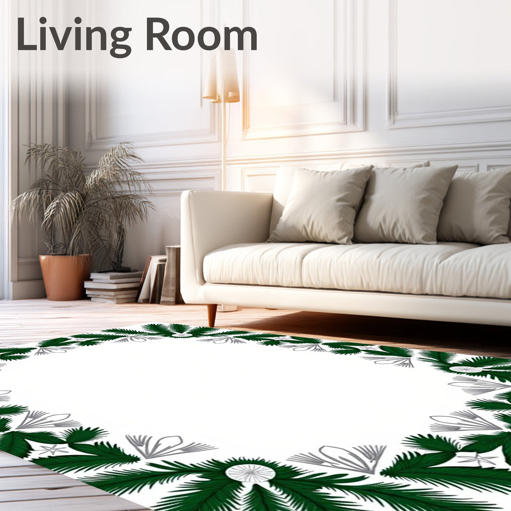 Green Fir Branch Whimsical Border Rug