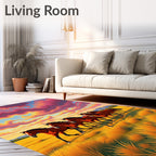 Vibrant Wild Horses Running Field Sunset Rug