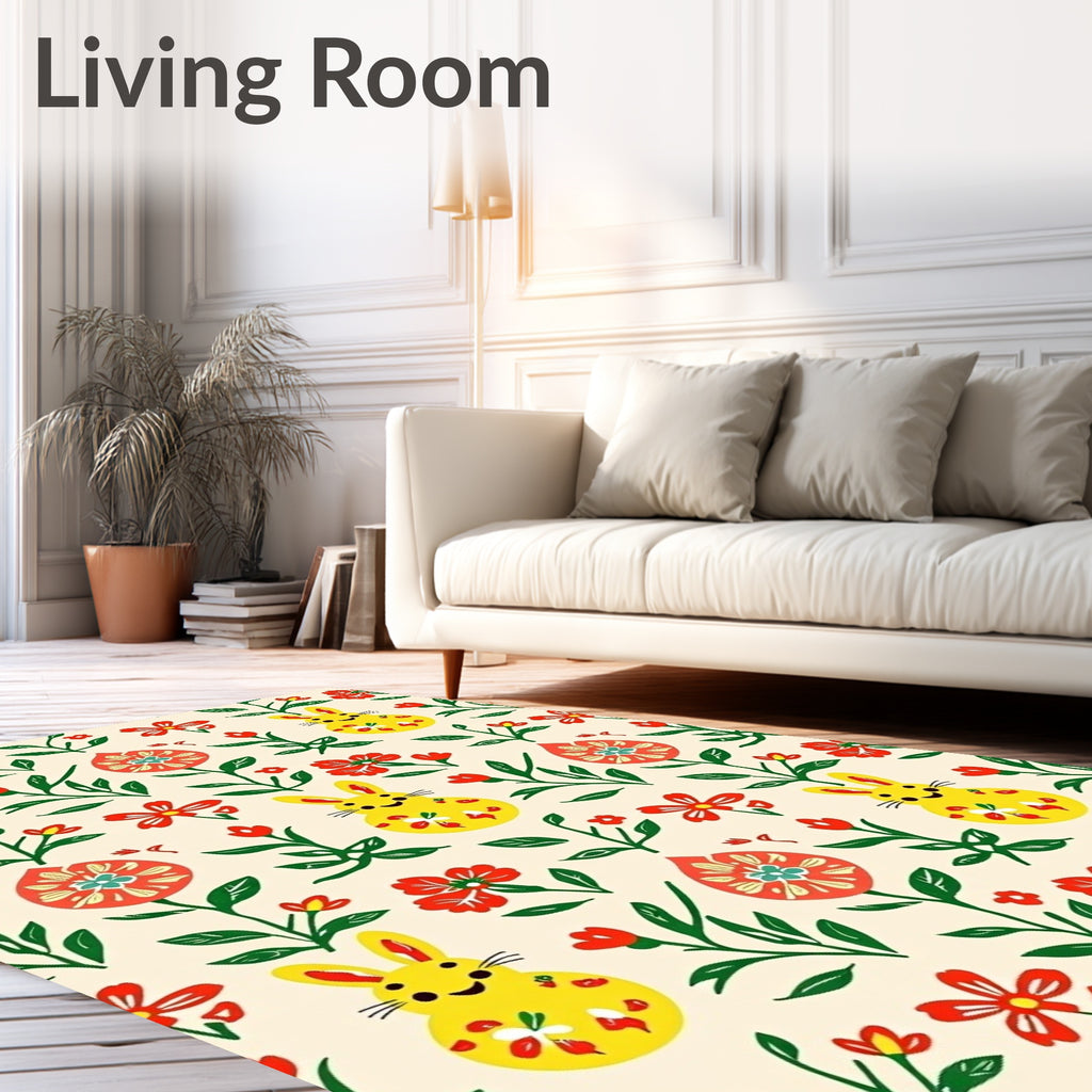 Yellow Bunny Red Floral Garden Rug