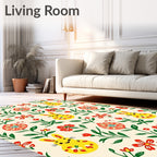 Yellow Bunny Red Floral Garden Rug
