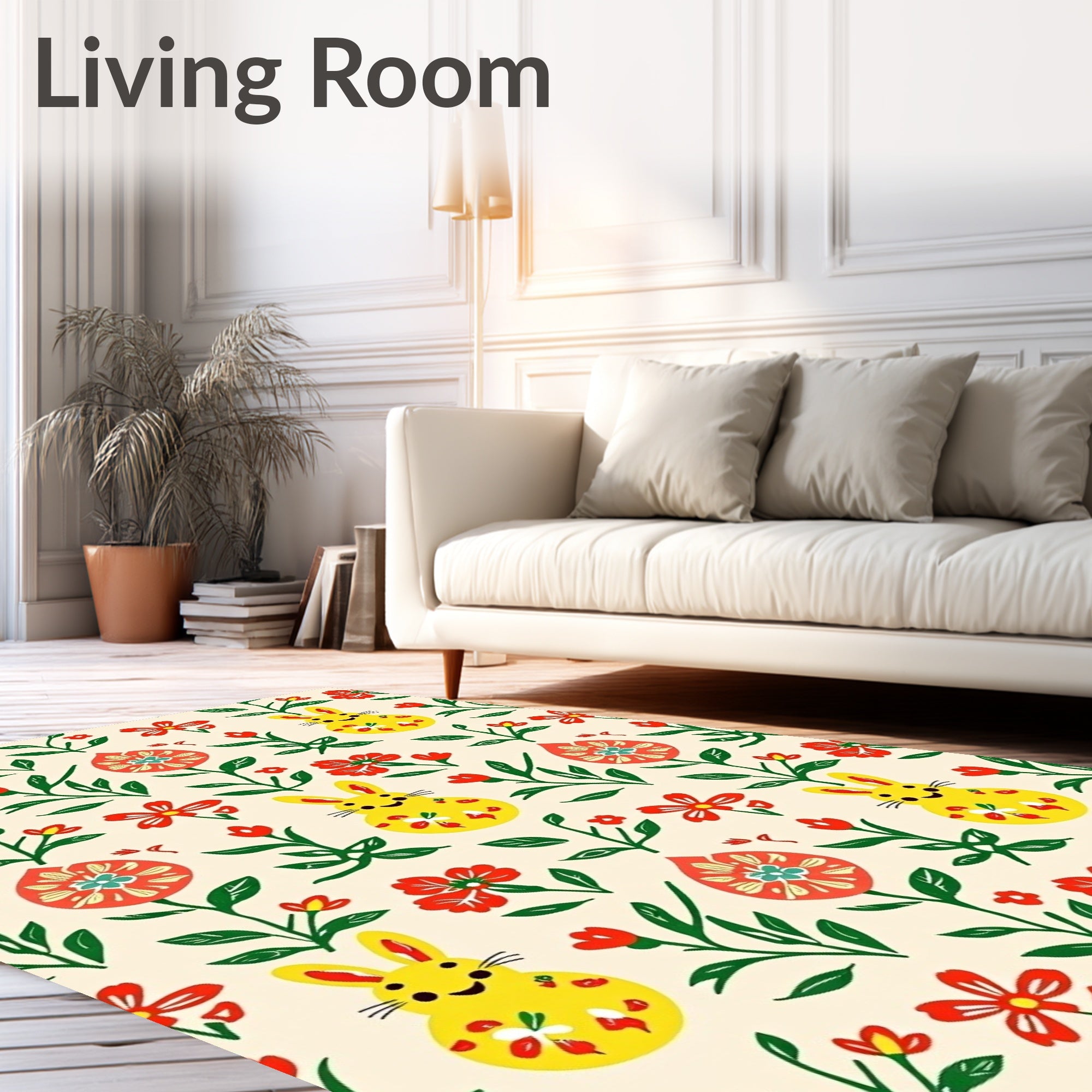 Yellow Bunny Red Floral Garden Rug