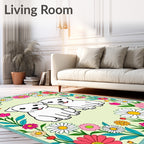 Two White Puppies Floral Border Rug