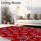 Crimson White Foliage Snowflakes Rug