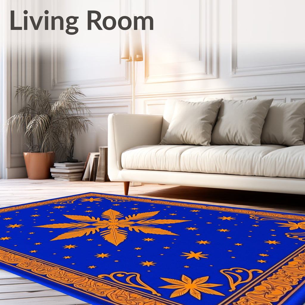 Vibrant Royal Blue Golden Starburst Rug