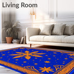 Vibrant Royal Blue Golden Starburst Rug