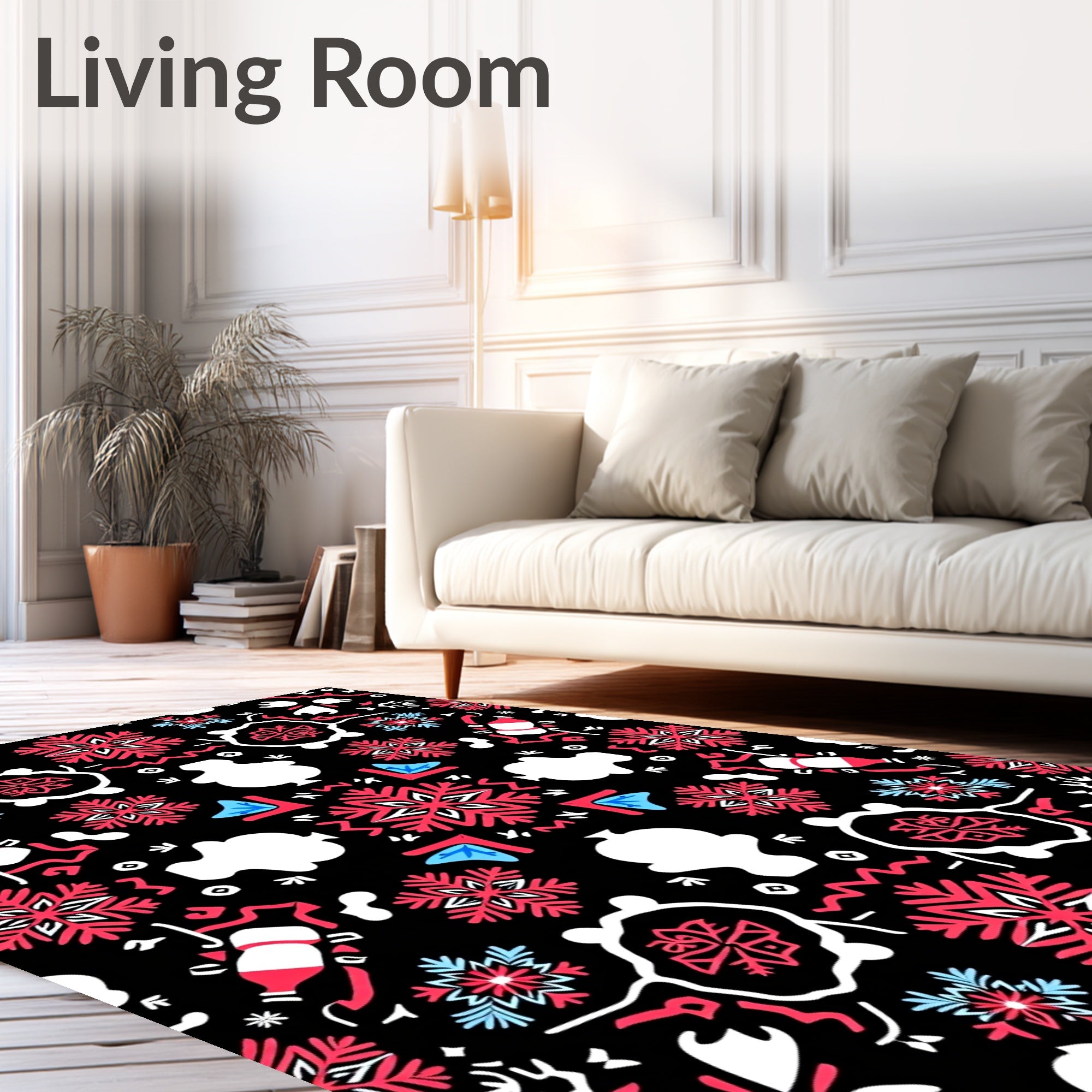 Crimson White Folk Art Snowflake Rug