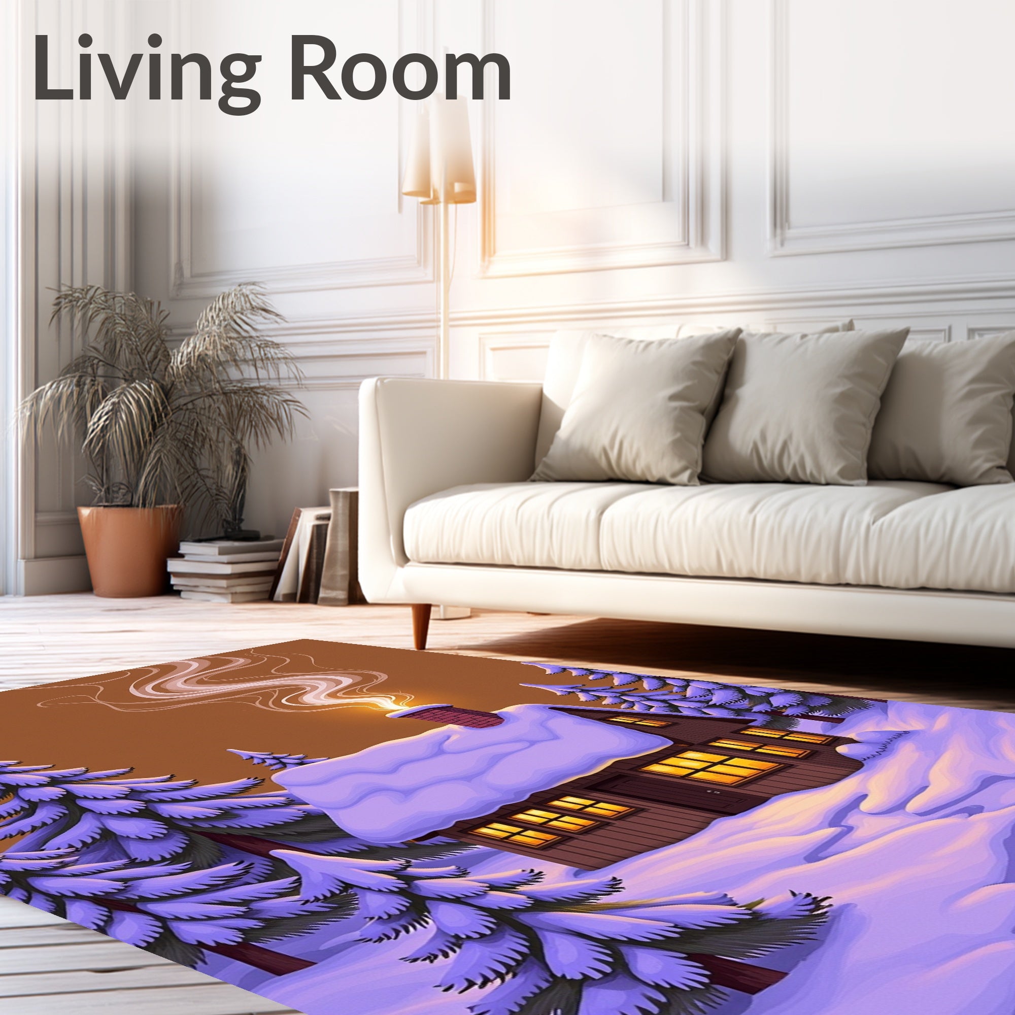 Cozy Winter Cabin Snowy Pine Forest Rug
