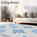 Mandala Blue Floral Gray Background Rug