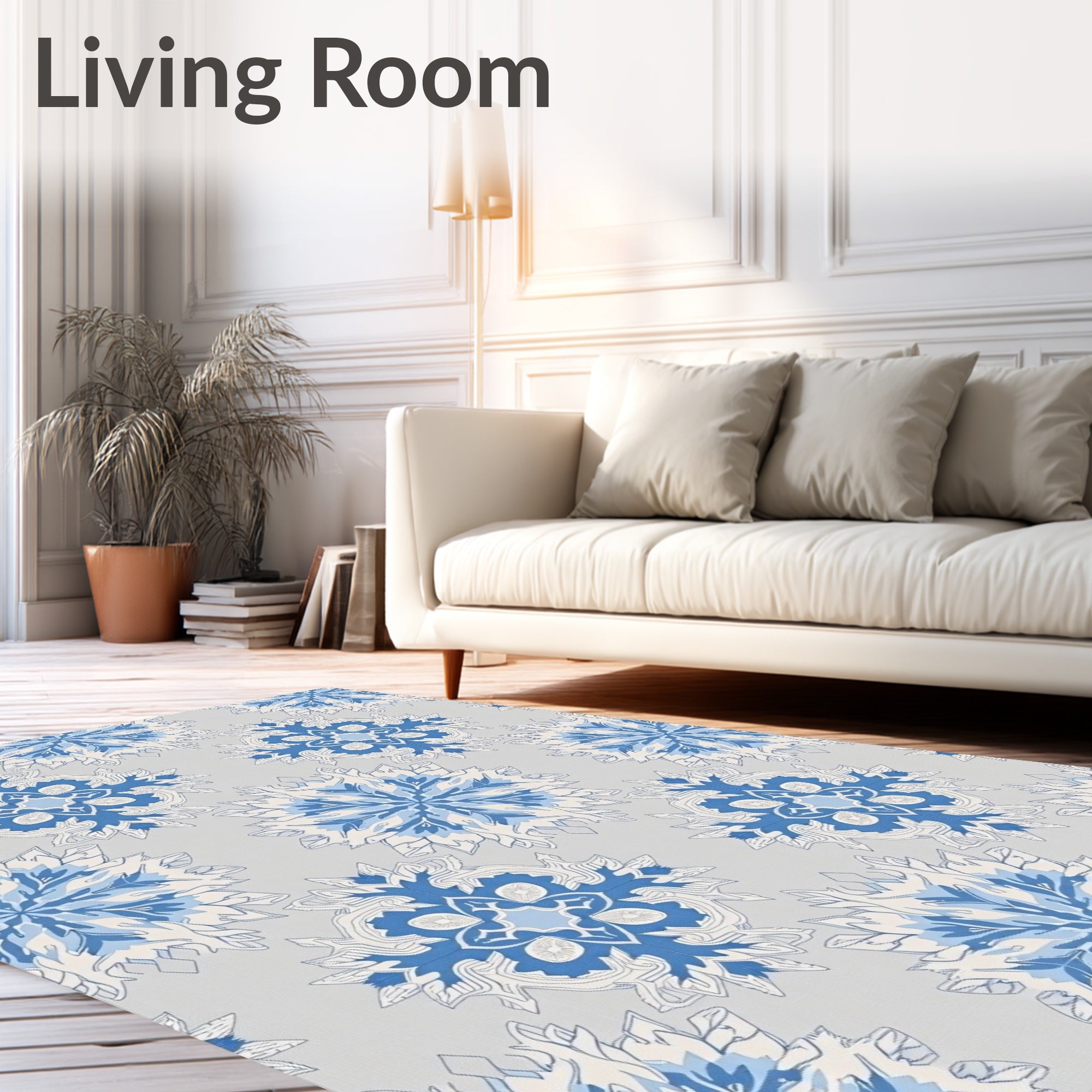Mandala Blue Floral Gray Background Rug
