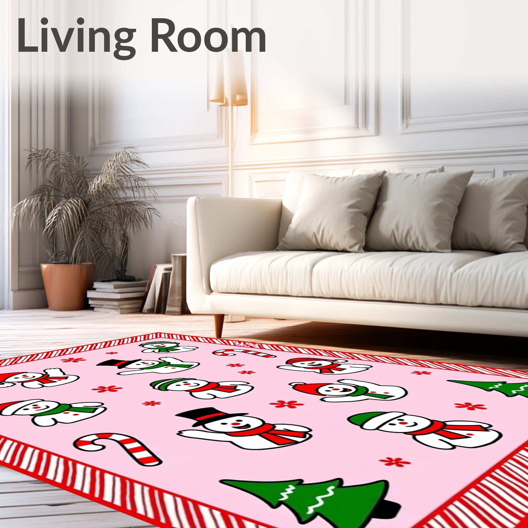 Whimsical Snowman Candy Cane Christmas Trees Rug