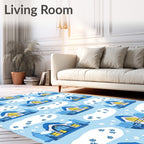 Winter HousesSnowy Village Cartoon Snowflakes Rug