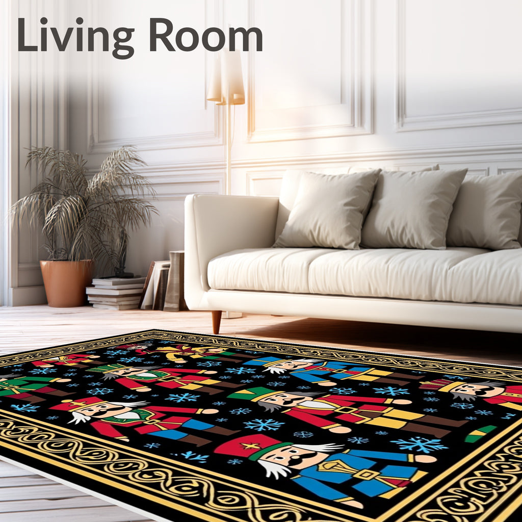 Festive Nutcracker Soldiers Snowflakes Border Rug
