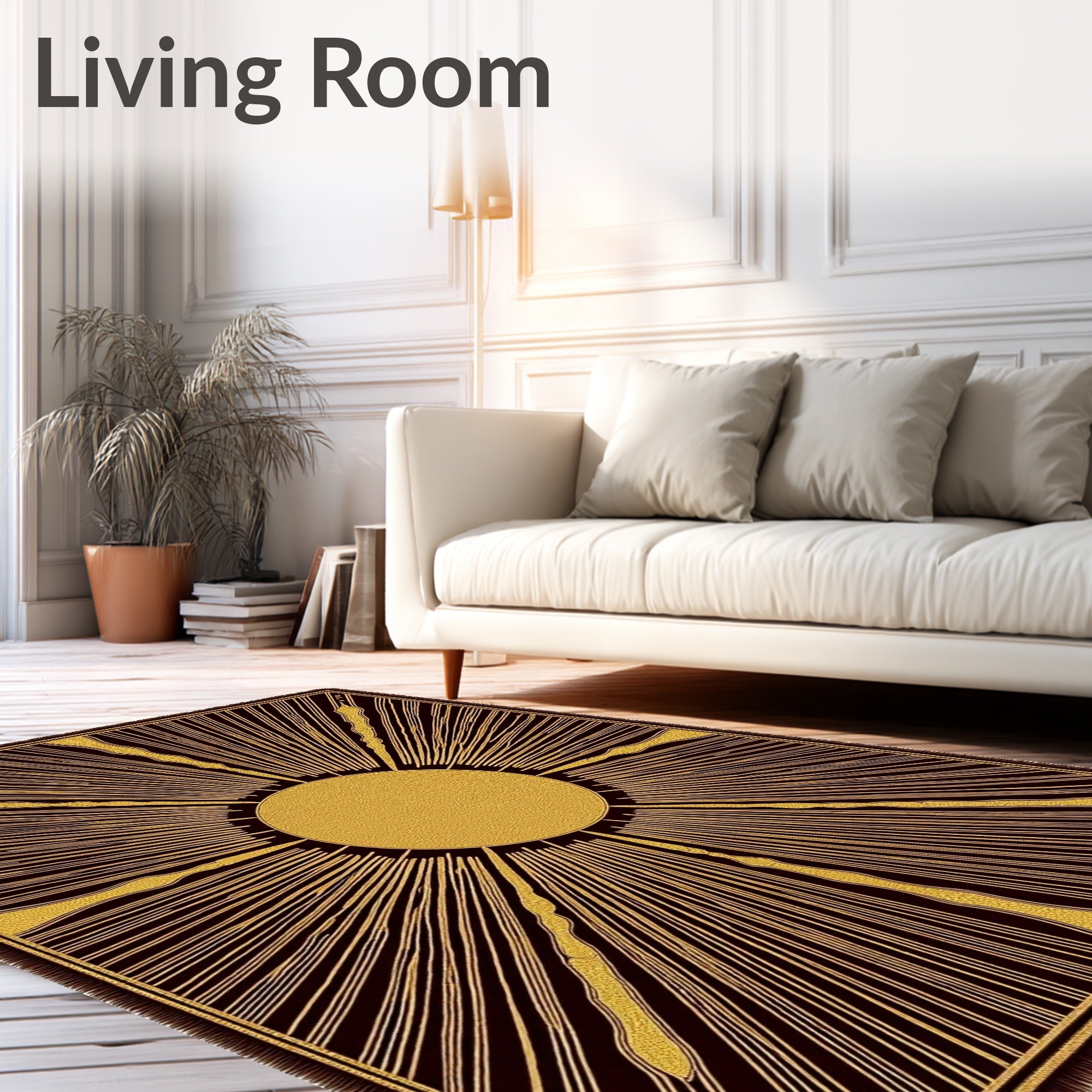 Golden Sunburst Dark Rays Rug