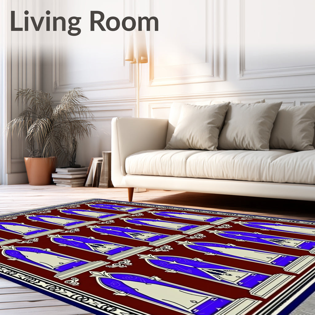 Deep Blue Arched Gate Burgundy Rug