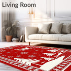 Festive Red Winter Sleigh Scene Rug