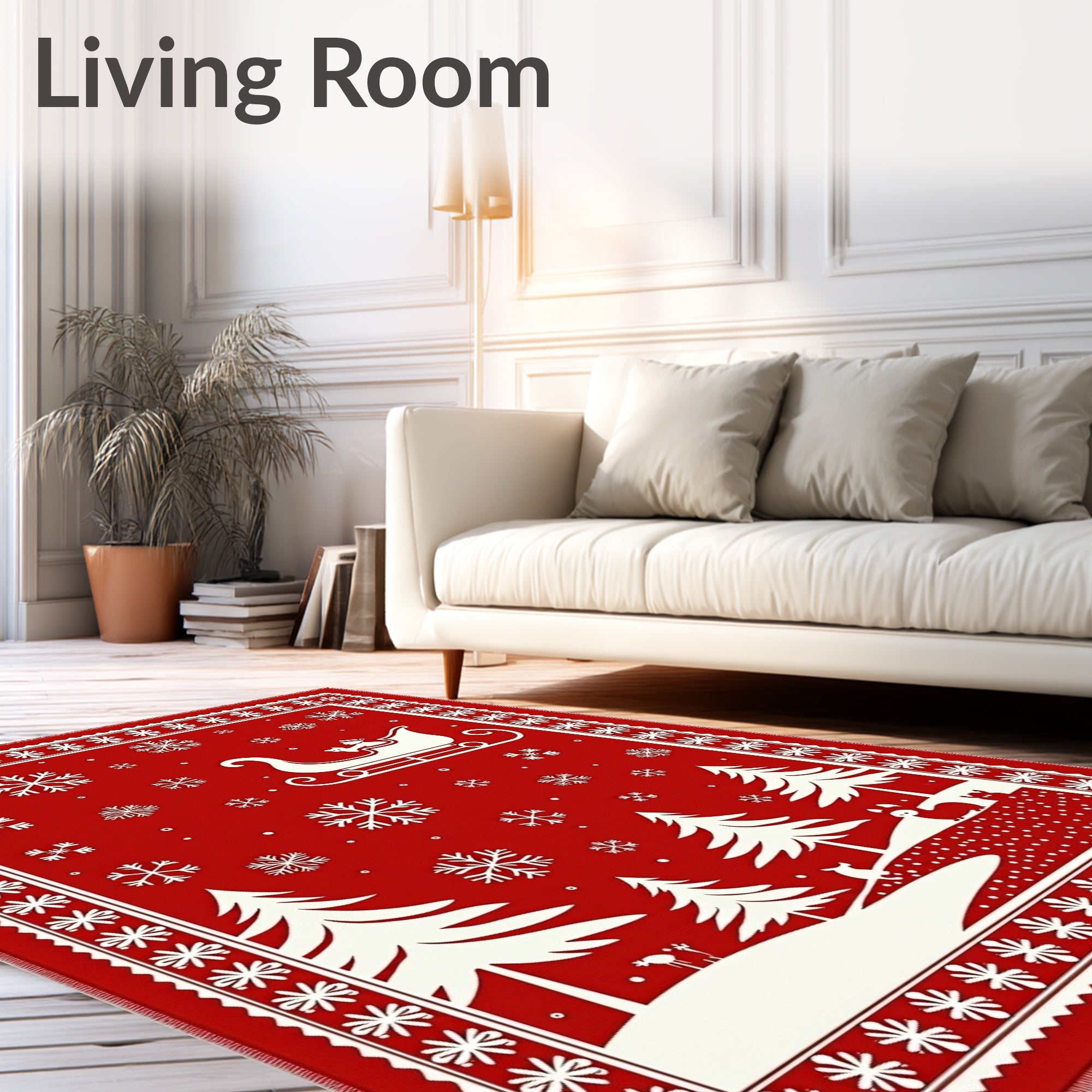 Festive Red Winter Sleigh Scene Rug