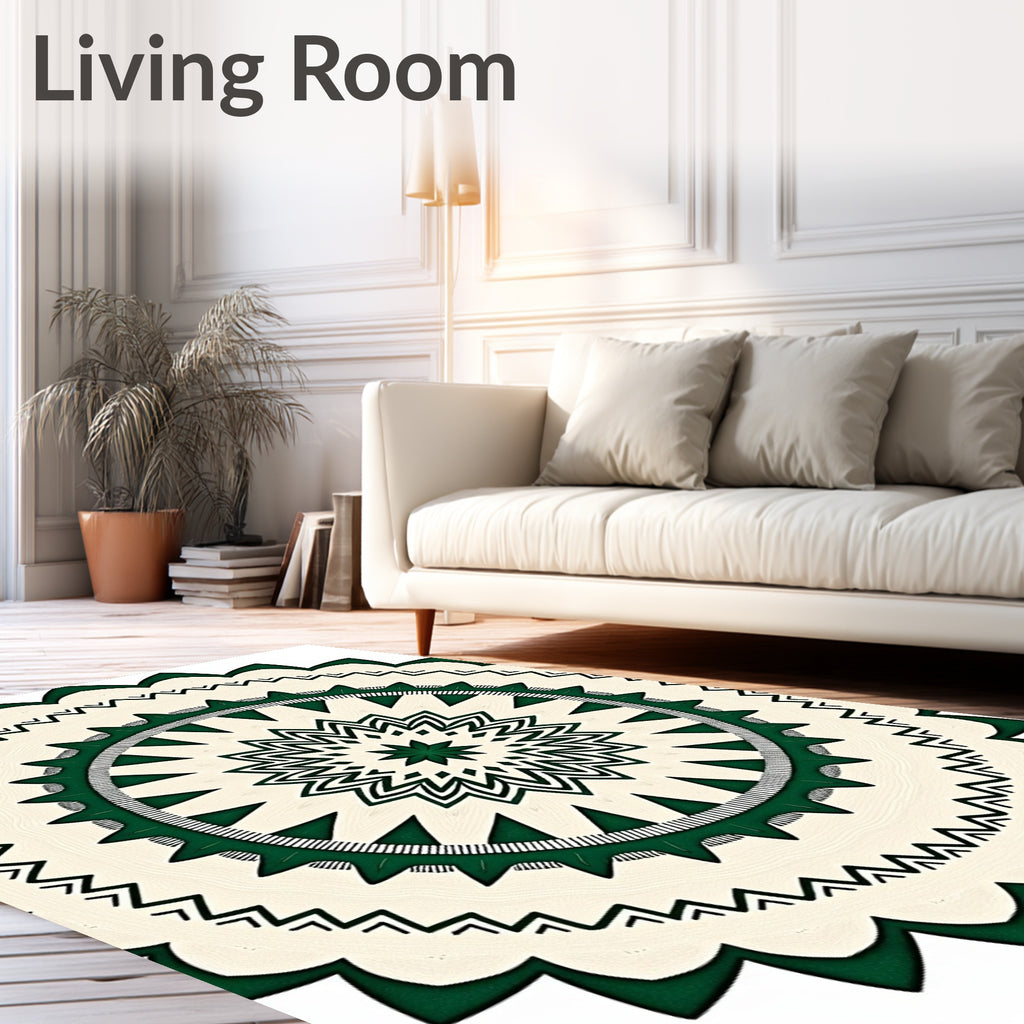 Emerald Green Abstract Sunburst Rug