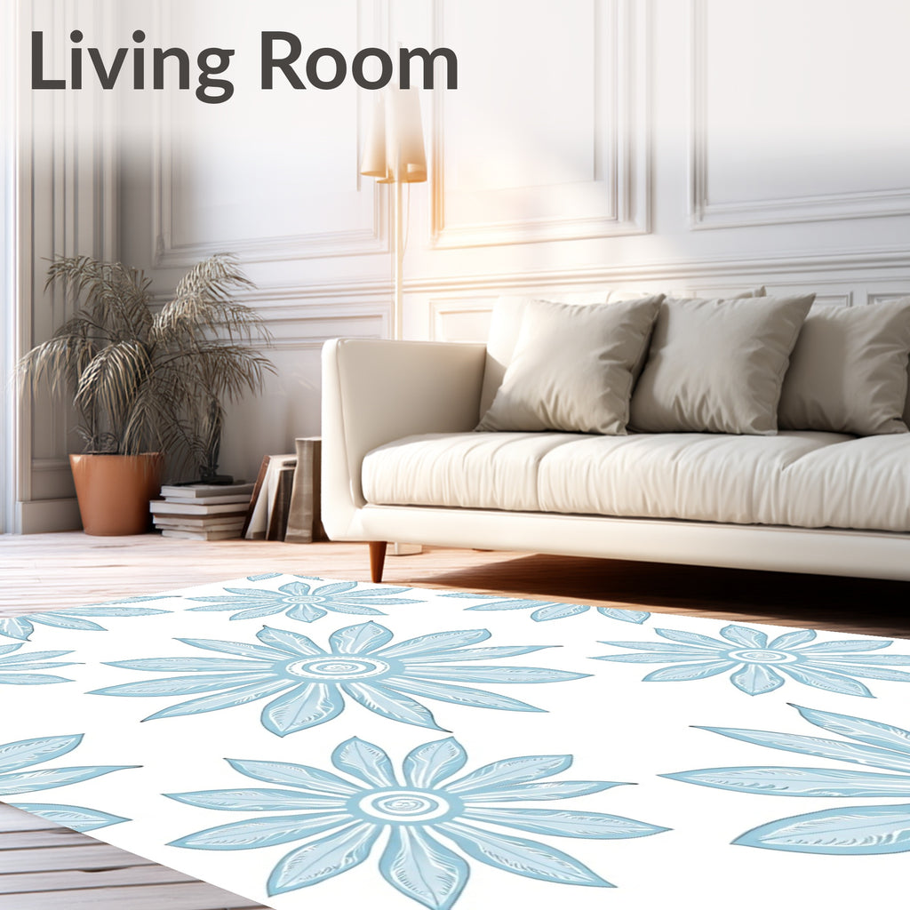 Light Blue Petal Flower Rug
