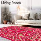 Crimson Gold Elaborate Floral Frame Rug