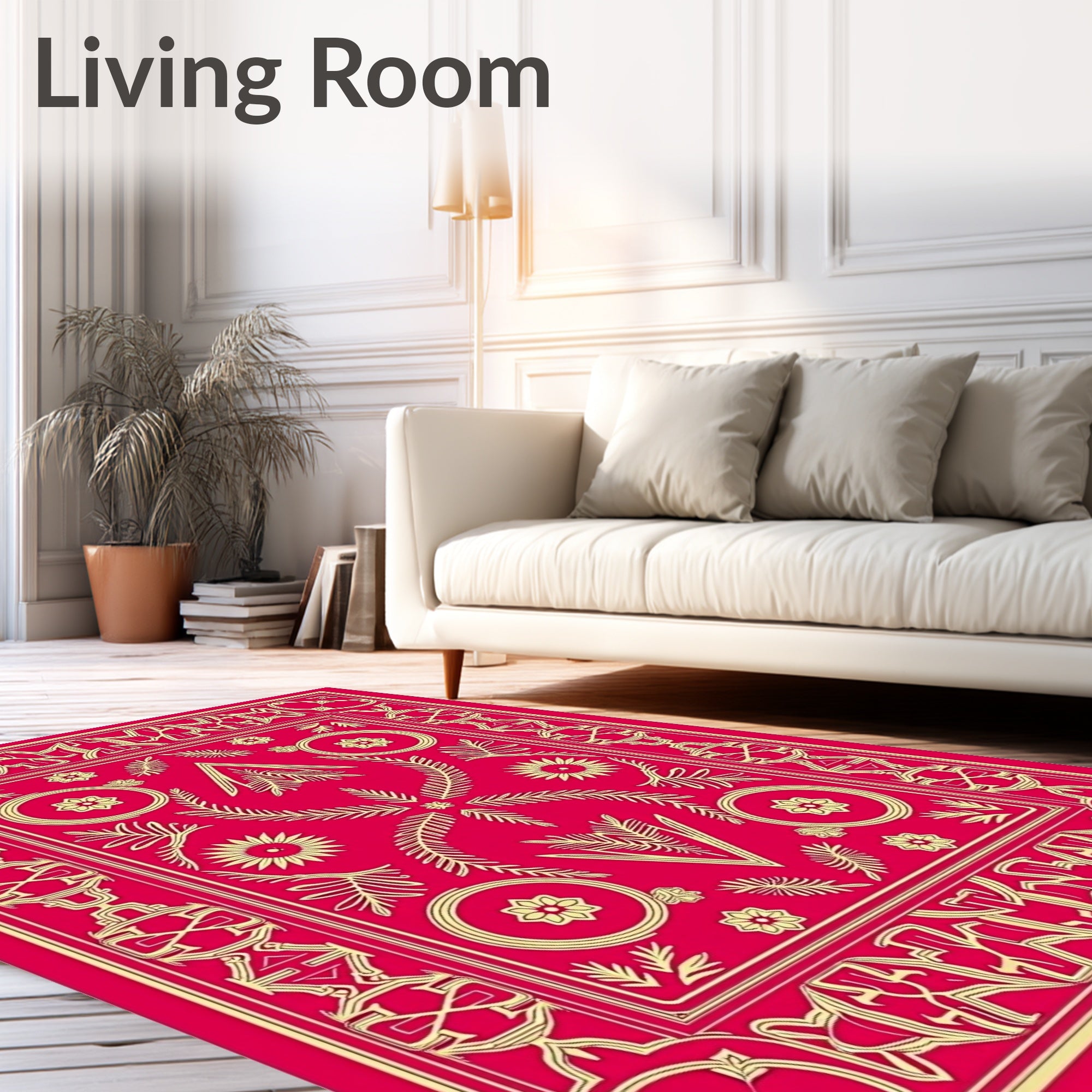Crimson Gold Elaborate Floral Frame Rug