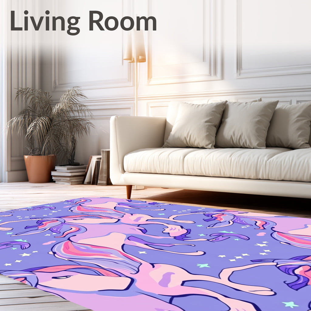 Whimsical Unicorns In Pastel Galaxy Rug