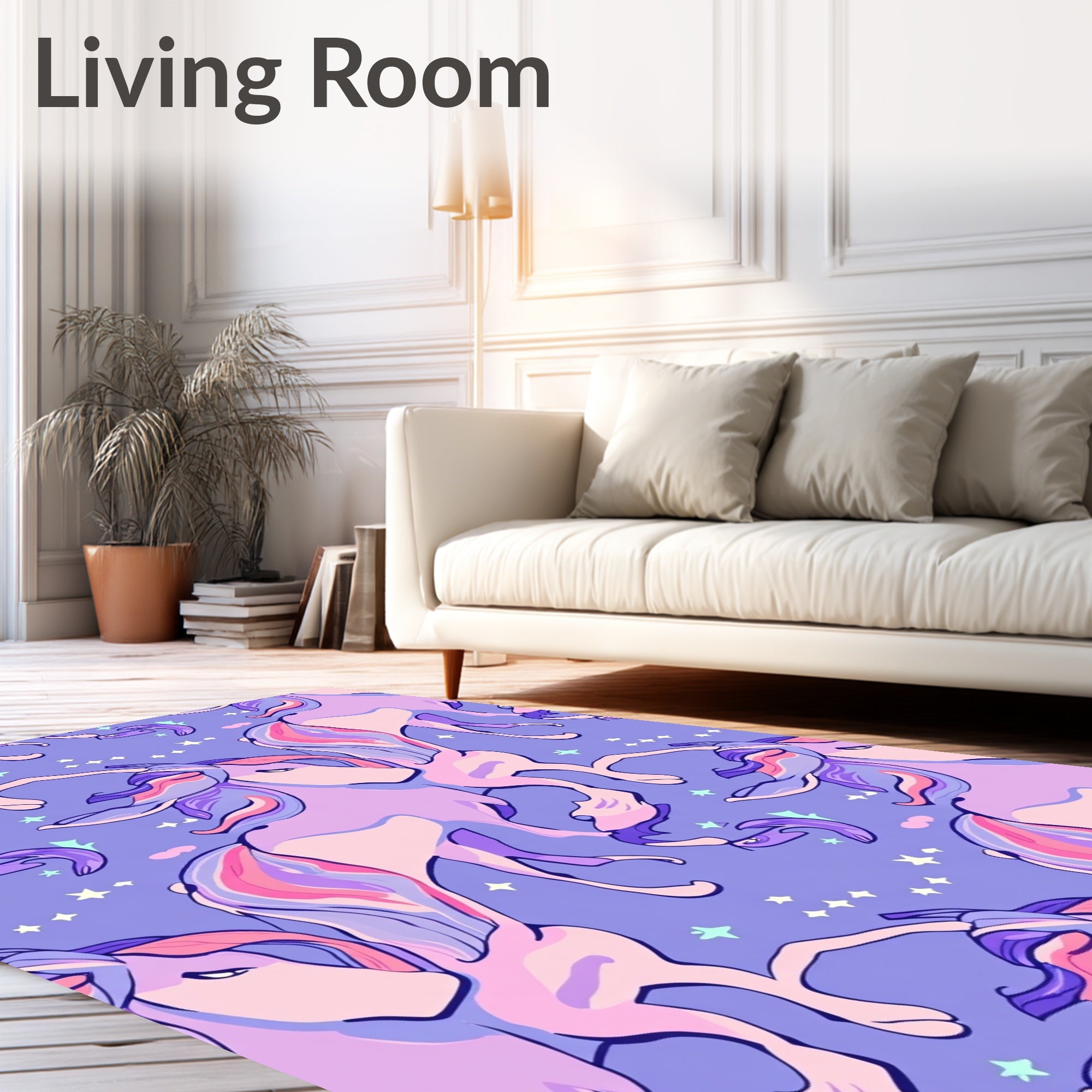 Whimsical Unicorns In Pastel Galaxy Rug